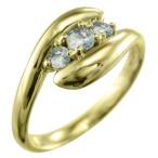 アクアマリン指輪金運象徴ヘビ3石3月の誕生石18金イエローゴールド