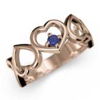 サファイア指輪オープンハート一粒k10ピンクゴールド9月誕生石5連ハート