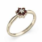 ガーネット指輪Flowerフラワーk10イエローゴールド1月の誕生石
