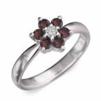 ガーネット指輪Flowerフラワーk10ホワイトゴールド1月の誕生石