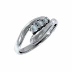 アクアマリン指輪金運象徴ヘビ3石k10ホワイトゴールド3月誕生石