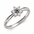 ブラックダイア 天然ダイヤモンド 指輪 デザイン フラワー 4月誕生石 18金ホワイトゴールド