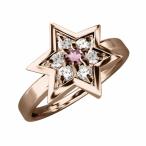 ピンクトルマリン 天然ダイヤモンド 指輪 ダビデの星 10月の誕生石 10金ピンクゴールド 六芒星大サイズ
