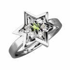 Pt900 リング 六芒星 8月の誕生石 ペリドット 天然ダイヤモンド 六芒星大サイズ