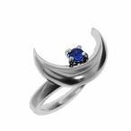 ブルーサファイア指輪ムーン1粒石9月誕生石k18ホワイトゴールド