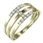 三連リング天然ダイヤ4月誕生石10金イエローゴールド