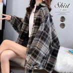 ネルシャツ チェック柄 シャツ トップス レディース チェックシャツ 長袖 ロング ゆったり 大きいサイズ オーバーサイズ ドロップショルダー アウター 羽織り