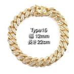 金メッキ【幅12mm★びっちり埋め込まれたジルコニア】ブレスレット【ゴールド 22cm】新品 メンズ レディース 男女兼用 ブリンブリン BLING BLING 【タイプ15】
