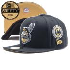 NEW ERA【マイナーチェンジ★59FIFTY★左右両面のサイドパッチ】MLB Cleveland Indians ベースボールキャップ【ブラック 黒】新品 ニューエラ キャップ