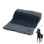 Ralph Lauren【両サイドの太い紺ライン切替★紺のPONY刺繍】ニット マフラー【チャコール/ネイビー】新品 ラルフローレン メンズ レディース 男女兼用
