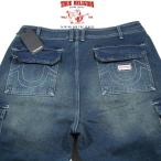 TRUE RELIGION【海外限定★浅い股上★アイコニックな蹄ロゴのステッチ】デニム カーゴパンツ【ネイビー 紺】新品 トゥルーレリジョン メンズ セレブ Ed Hardy
