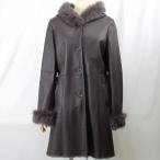 毛皮/ムートン/フォックス/羊革/ムートンコート/リアルファー フード付きムートンコート フォックストリミング/１枚革 ダブルフェイス