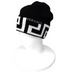 VERSACE ヴェルサーチ 新品 ビーニー ニット帽 1001189 2B020 黒×白 ロゴキャップ ウール イタリア製 メンズ レディース