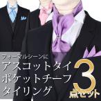 アスコットタイ・ポケットチーフ・タイリング3点セット メンズ 紳士用 アクセサリー アスコットタイ タイリング ピンク シルバー ネイビー 青 ブルー