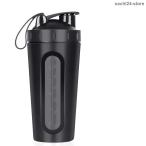 プロテインシェイカーボトル ブレンダーボール付き 可視性ウィンドウ フィットネス ワークアウト 漏れ防止 BPAフリー 24オンス ステンレススチール (ブラック)