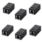 RJ45 LANケーブル用中継コネクタ コンパクト ギガビット RJ45 延長 コネクタ プラグ 8P8C メス-メス ブラック (6個)