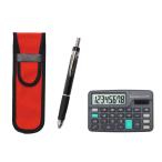 ミニ電卓付 布ペンケース赤 トライアングル3メカラバーセット 黒 T23-D-NK02R-TR3M-B