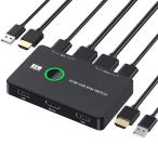 HDMI KVM切替器 2入力1出力 4K60Hz USB2台用 キーボード/マウス共有 切替スイッチ ケーブル付