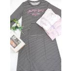 ルームウエア ボーダー　部屋着 レディース パジャマ 上下セット 長袖 マキシ ワンピース   春 秋 26107