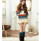 レディース　送料無料　ノルディックデザインざっくりニット　トナカイ柄　鹿柄　ゆったり　シカ柄　カウチン　ビックニット　