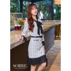 ショッピングパーティ パーティードレス キャバドレス ナイトドレス 結婚式 キャバクラ 大きいサイズ ボウタイプリーツニットツイードワンピース