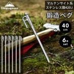 ペグ 40cm ペグセット 6本 セット 高品質 ステンレス マルテンサイト系ステンレス鋼420J2 鍛造ペグ Rシリーズ パワーペグ 固い地面に キャンプ テント タープ