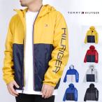 USモデル トミーヒルフィガー ナイロンジャケット TOMMY HILFIGER 袖ロゴ カラーブロック　ウインドブレーカー 耐水性 アウター パーカー ブラック 黒 ブルー 青