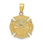 14k Yellow Gold Reversible Fire Department Shield Pendant Charm Necklace Ca［並輸51］