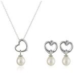 新品Sterling Silver Cultured Freshwater Pearl Heart Shape Jewelry Set［並輸51］