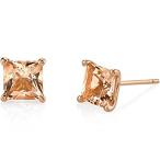 Peora Morganite Stud Earrings for Women in 14 Karat Rose Gold, Classic Soli［並輸51］