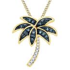 AFFY Round Cut White &amp; Blue Natural Diamond Palm Tree Pendant Necklace in 1［並輸51］