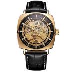 Luxury Watches for Men Mechanical Skeleton Stainless Steel Golden Timepiece［並輸51］