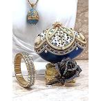 UNIQUE set Faberge Jewelry set Blue Rose Ornament Faberge EGG Trinket box +［並輸51］