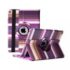 2 in 1 PC TCD for Apple iPad Air 2 [iPad 6] Multi Colored [PURPLE] Striped PU Leather Case Cover Stand [360 Degree Rotation] Multi Purpose Protection