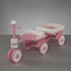 乗り物おもちゃ Kids Wooden Riding Toy, Wood Ride On Scooter, Personalizable - Pink and White Scooter With Wagon