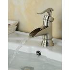 ミキサー Ling@ Basin mixer High quality Polished Nickel Brass Waterfall Bathroom Sink Faucet Matt silver