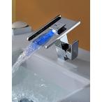 ミキサー Ling@ Basin mixer Contemporary Chrome Brass Personalized Single Handle LED Bathroom Sink Faucet Silver