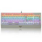 ゲーミングPC AULA Multicolor Backlit Mechanical Gaming Keyboard with Blue Switches, 104 Anti-ghosting Keys (White)