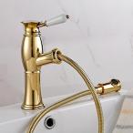 ミキサー XUEXINAntique copper hot and cold high basin mixer , gold pull short paragraph