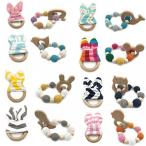 幼児用おもちゃ Amyster 16pcs Wooden Animal Baby Teether Bangle Toy Teething Rings Bunny Ear 1set2pc Sensory Baby Teether Toy Can Chew Teething