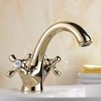 ミキサー AWXJX The European Style Double Single Hole Gold Plated Basin Mixer Tap Hot and Cold