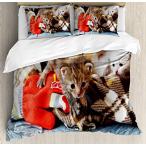 幼児用おもちゃ Cats Duvet Cover Set by Ambesonne, Kittens and Mittens Newborns Baby Animals in an Plain Blanket Wood Play Toys Adorable, Decorative