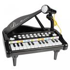 電子おもちゃ 24 Keys Piano Keyboard Toy Electronic Musical Multifunctional Instruments with Microphone for Kids(Black)