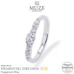 MUZE JEWELRY 指輪 直径3.5mm（0.2ct相当)SV925 プラチナ仕上げ ハーフエタニティリング オーダーメイド 4爪 エンゲージリング 婚約指輪 swarovski