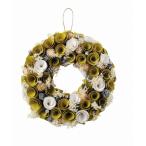 春らしいグリーンホワイトのウッドフラワーリース