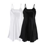 uxcell ランジェリー ベビードール スリップ キャミソール セクシー ワンピース インナー ロング レディース ブラック+ホワイト 3XL