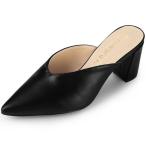 uxcell Allegra K ミュール サンダル チャンキーヒール かかとなし 前ふさがり ポインテッドトゥ レディース ブラック 24.0 cm