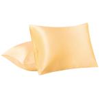 uxcell PiccoCasa 髪と肌のため サテン 枕カバー 封筒 閉鎖が付いている 枕カバー 2枚セット ゴールド 50 x 65cm