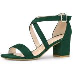 Yahoo! Yahoo!ショッピング(ヤフー ショッピング)uxcell Perphy チャンキーヒールサンダル クロスストラップ オープントゥ バックル レディース グリーン 24.5cm