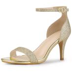 Yahoo! Yahoo!ショッピング(ヤフー ショッピング)uxcell Perphy グリッターサンダル アンクルストラップ ラウンドトゥ ピンヒール ファッション レディース ゴールド 24.0cm